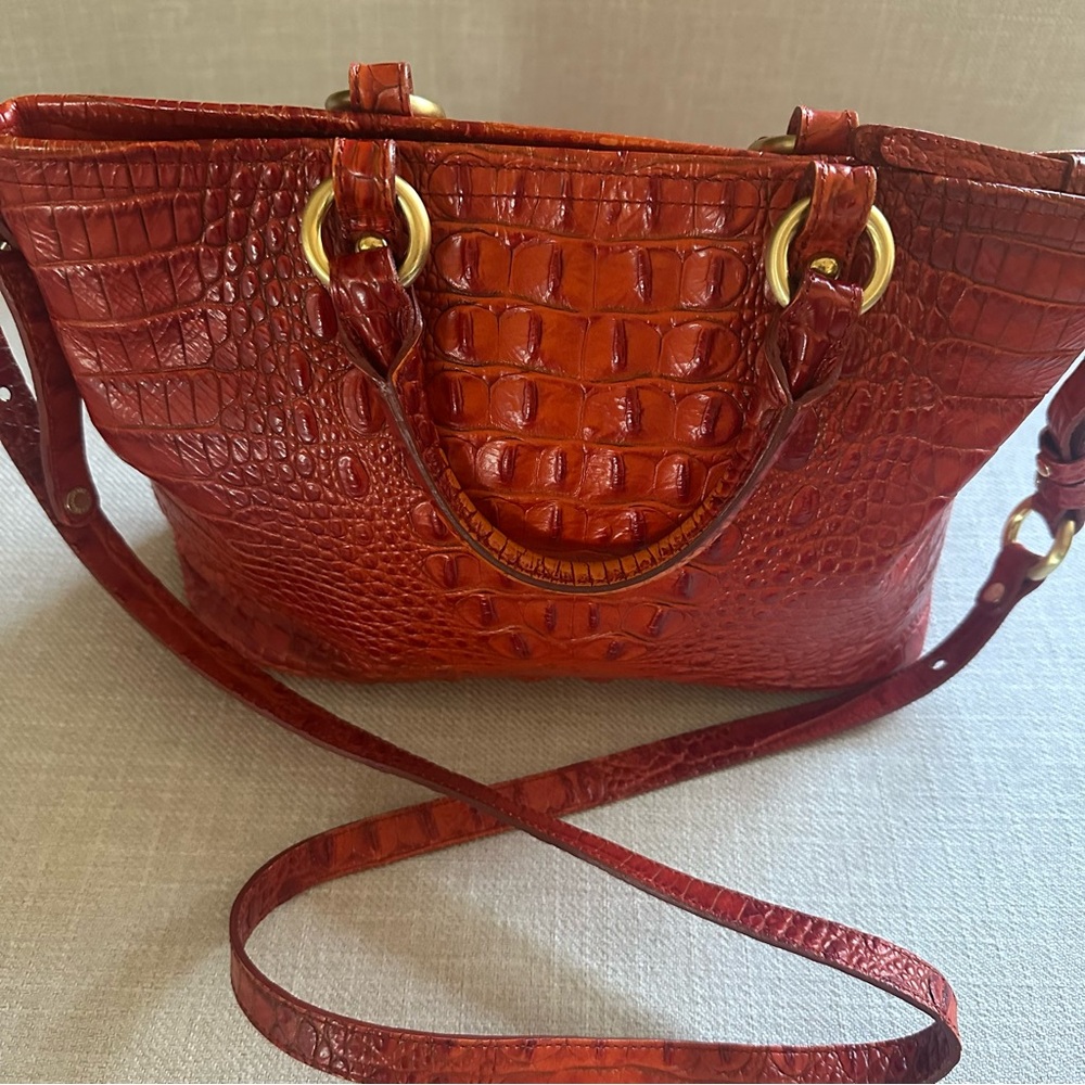 Brahmin Red Croc-Embossed Leather Tote - Picture 4 of 7